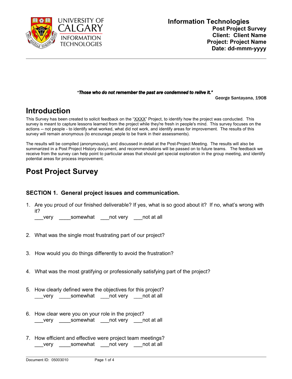 Post Project Review Survey