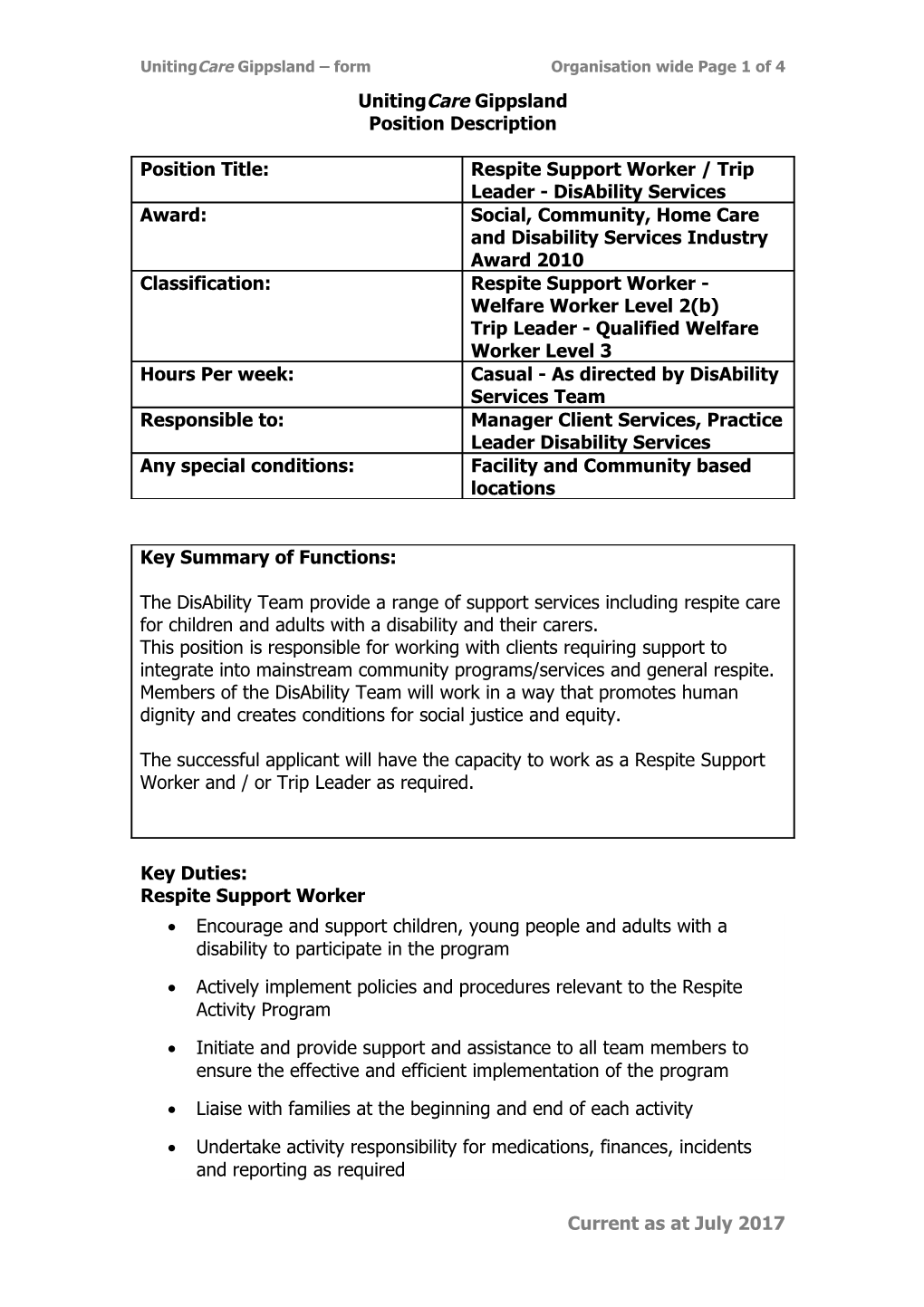 Unitingcaregippsland Form Organisation Wide Page 1 of 4