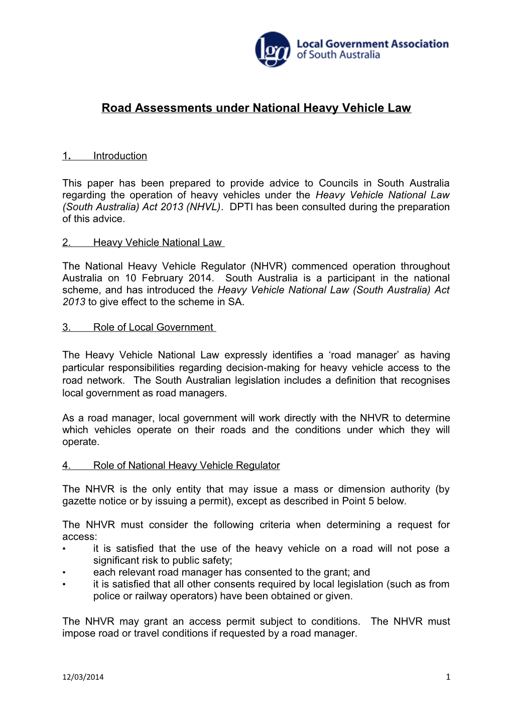 Road Assessments Under National Heavy Vehicle Law