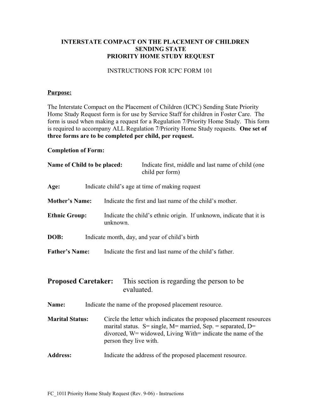 Interstate Compact on the Placement of Children Request