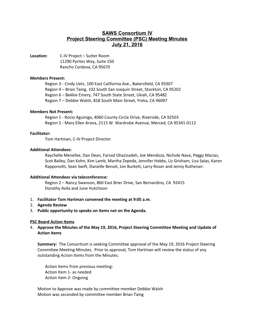 Project Steering Committee (PSC) Meeting Minutes