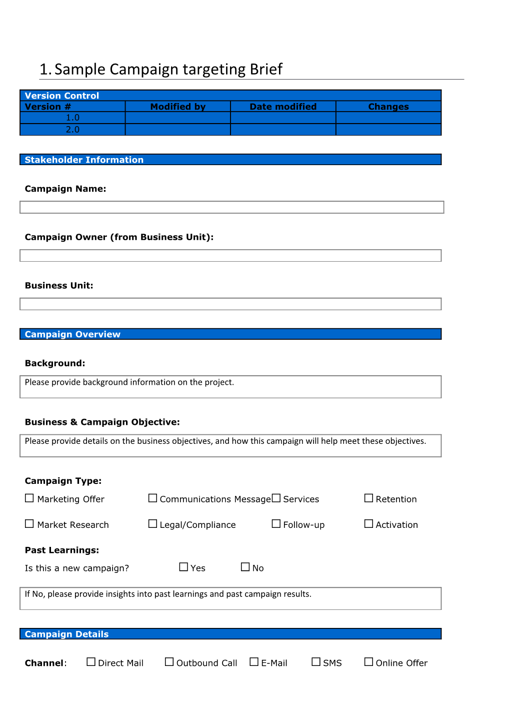 Samplecampaign Targeting Brief