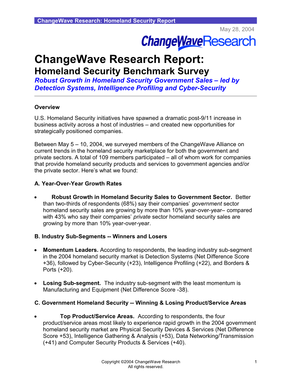 Changewave Research: Homeland Security Report