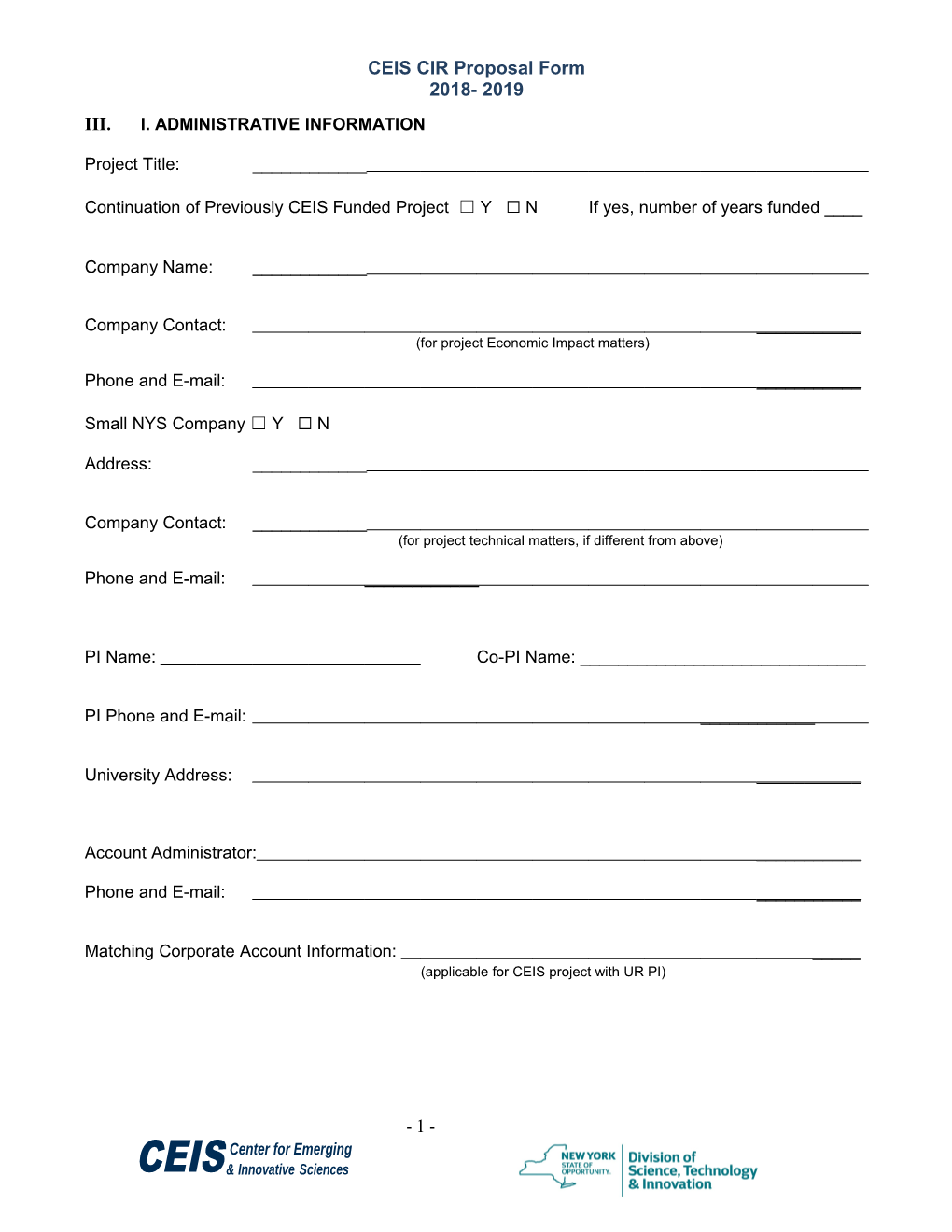 CEIS CIR Proposal Form