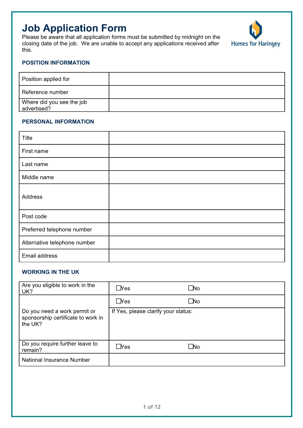 Internal Job Application Form