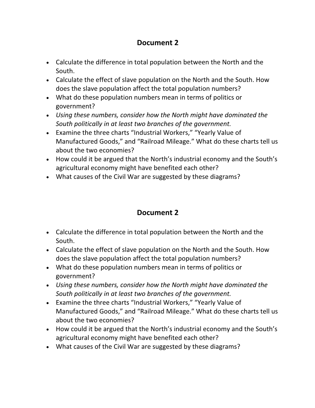 Calculate the Difference in Total Population Between the North and the South