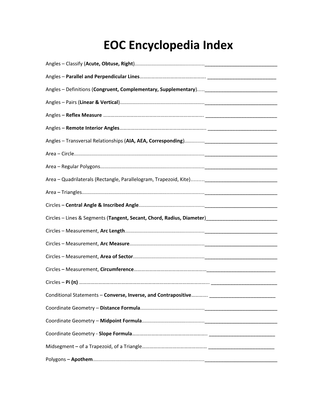 EOC Encyclopedia Index