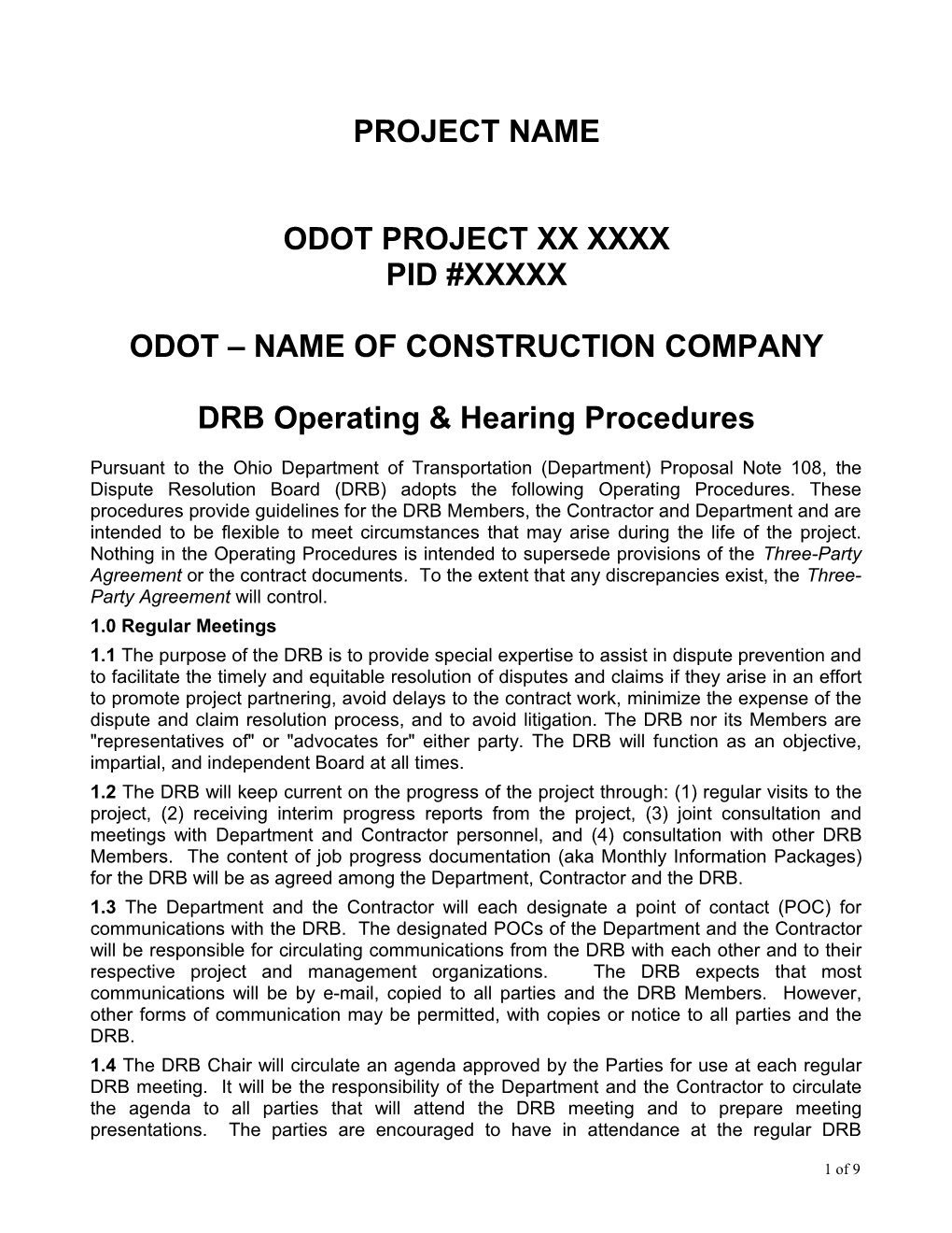Odot Name of Construction Company