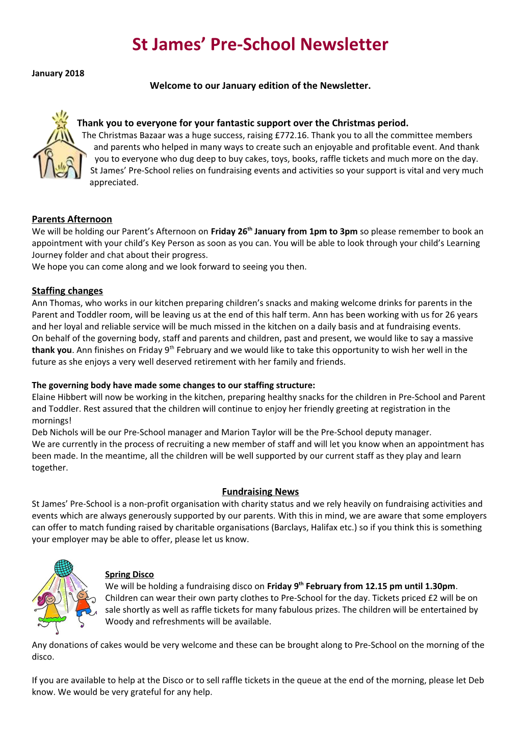 St James Pre-School Newsletter