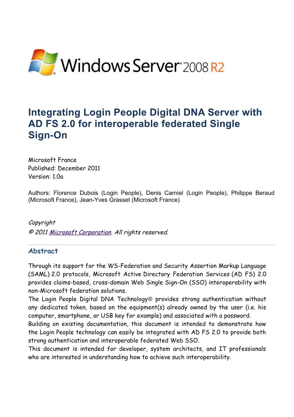 Integrating Login People Digital DNA Server with AD FS 2.0 for Interoperable Federated