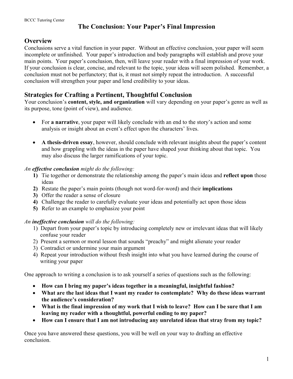 Draft 1 Conclusion Handout