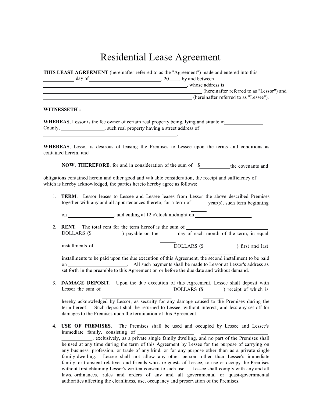 Free Lease Agreement