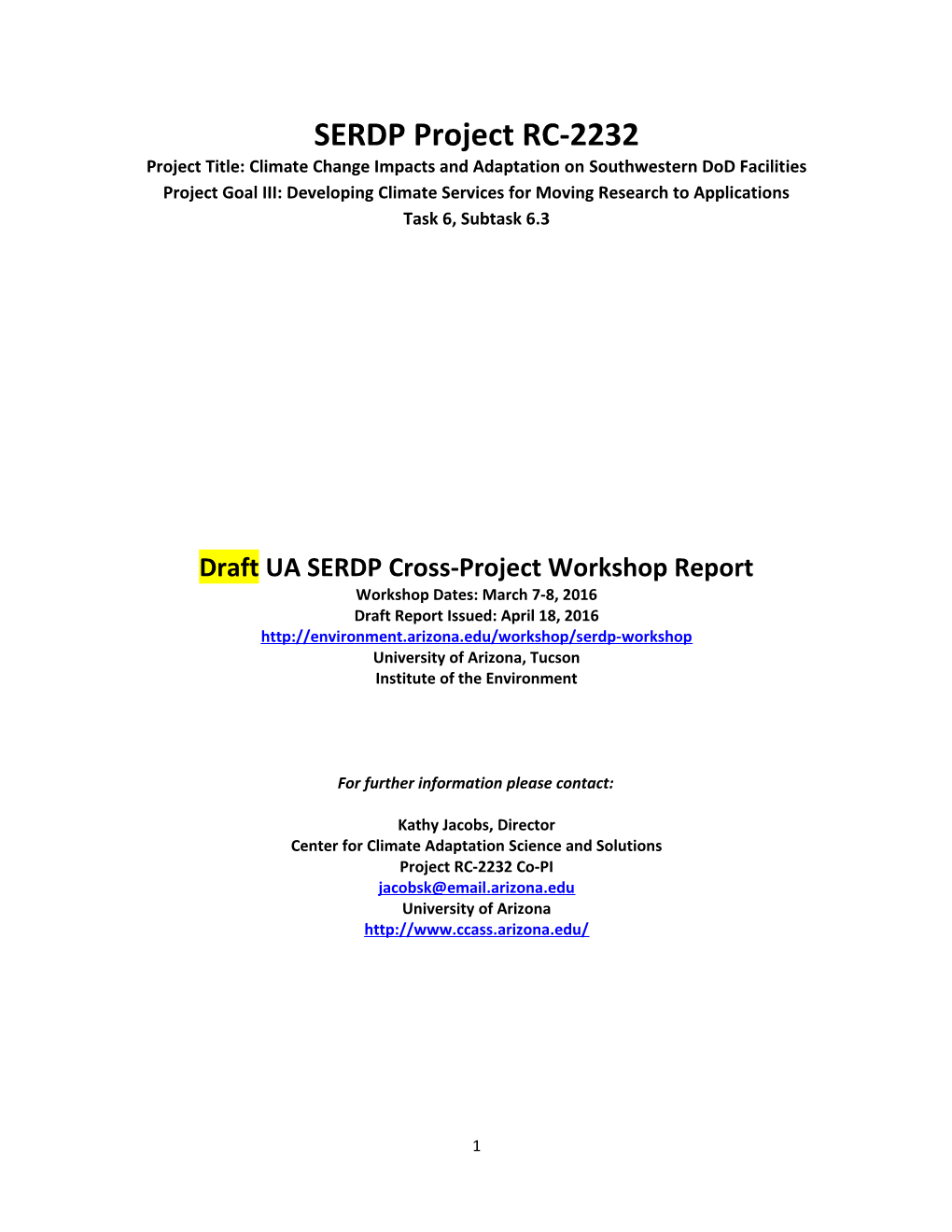 Project Title: Climate Change Impacts and Adaptation Onsouthwestern Dod Facilities