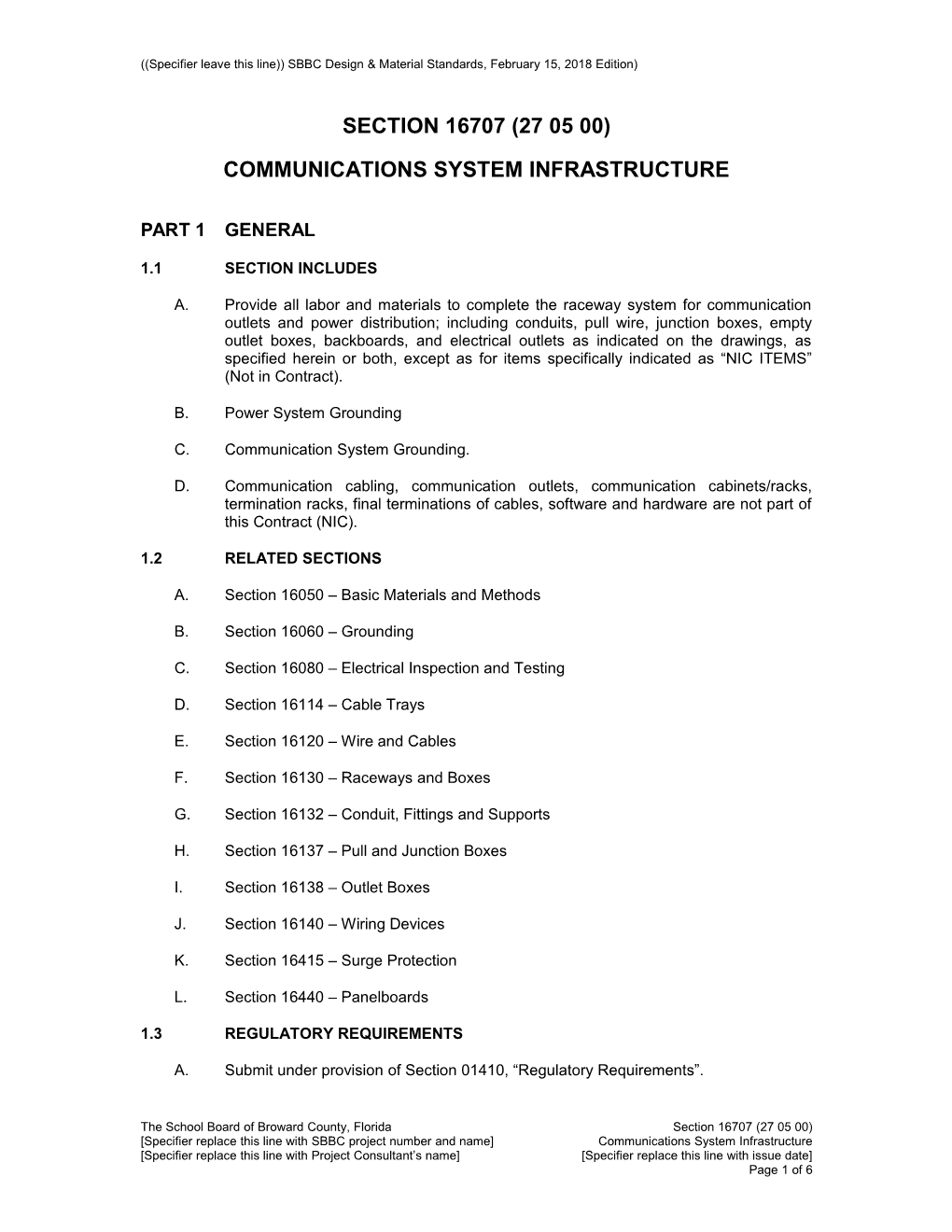 Specifier Leave This Line)) SBBC Design & Material Standards, February 15, 2018 Edition