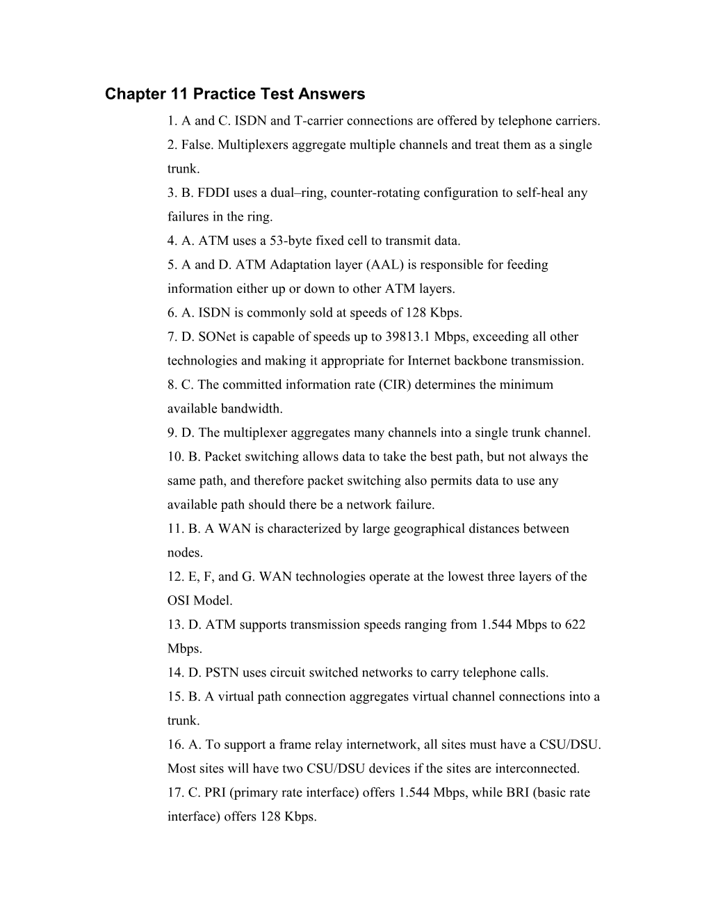 Chapter 11 Practice Test Answers