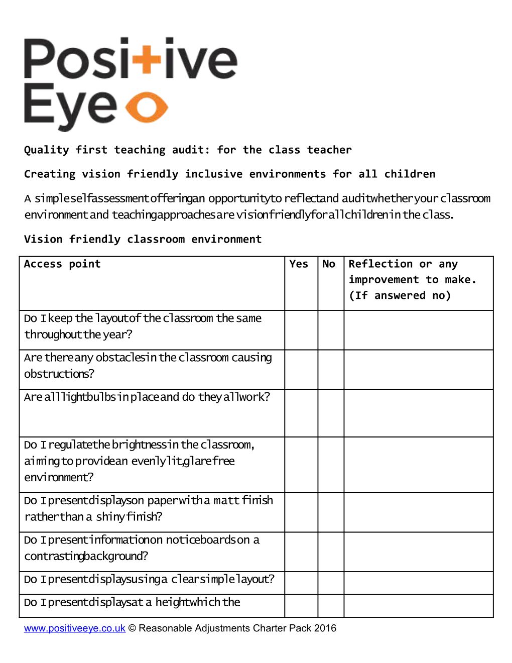 Quality First Teaching Audit: for the Class Teacher