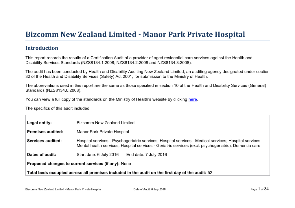 Bizcomm New Zealand Limited - Manor Park Private Hospital