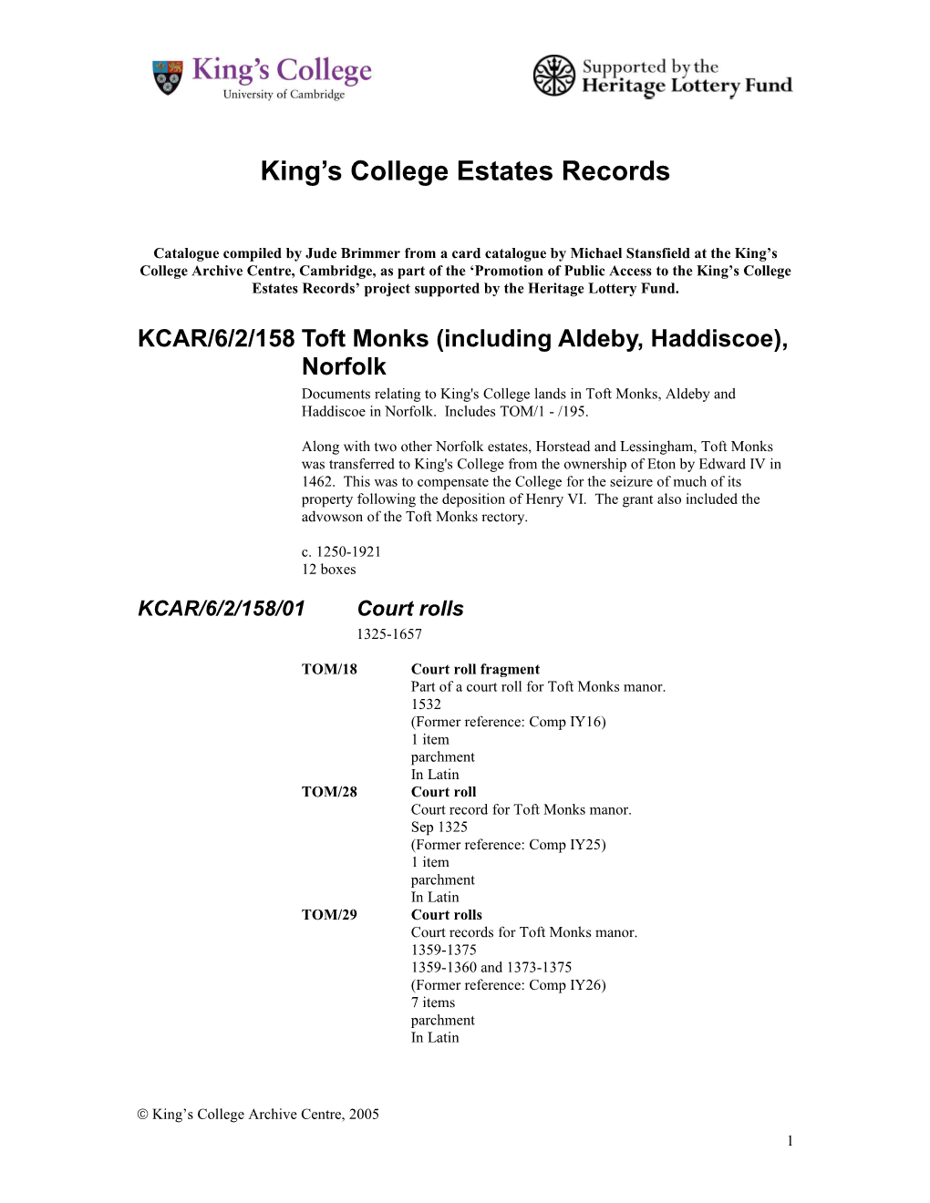 King S College Estates Records s2