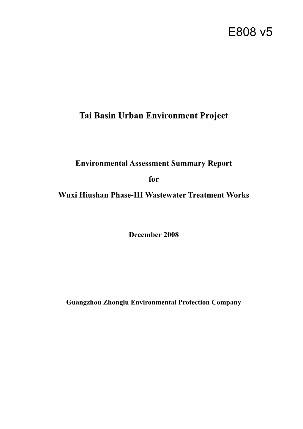 Environmental Assessment Summary Report For