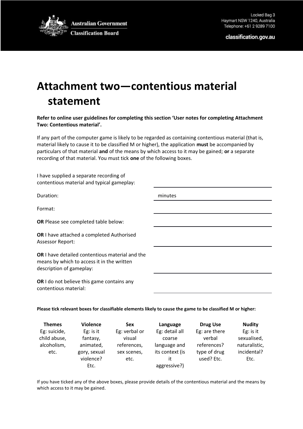 Attachment Two Contentious Material Statement