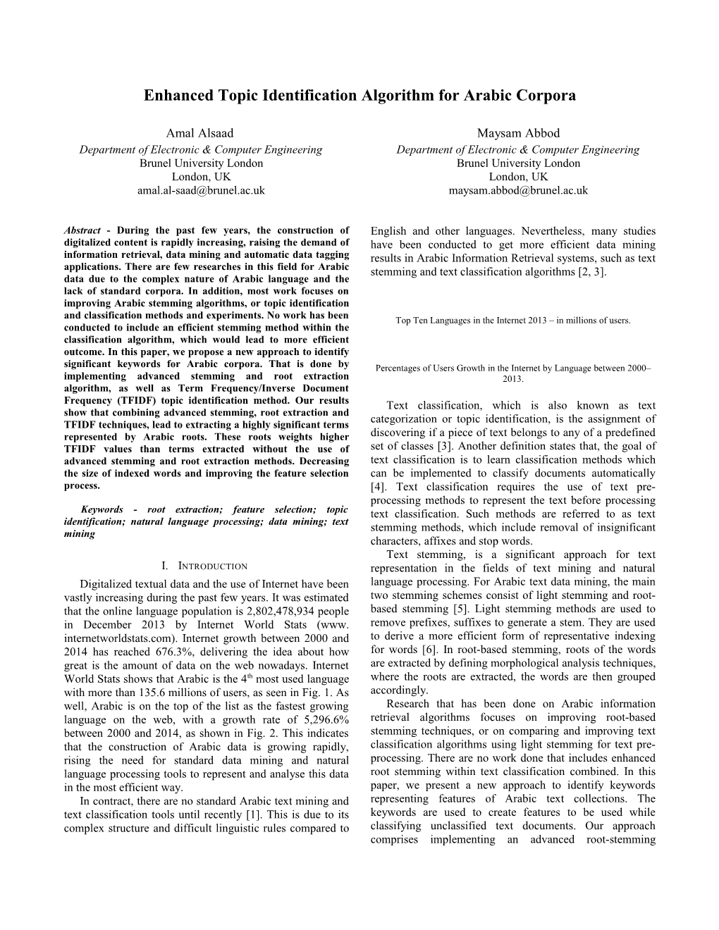 Enhanced Topic Identification Algorithm for Arabic Corpora