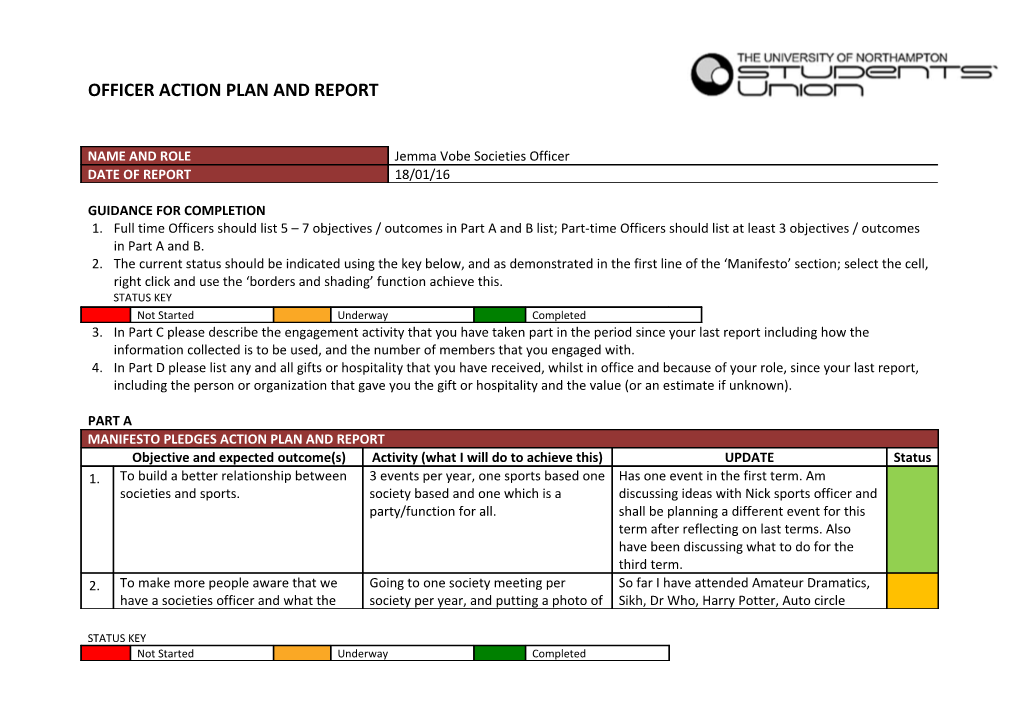 Officer Action Plan and Report