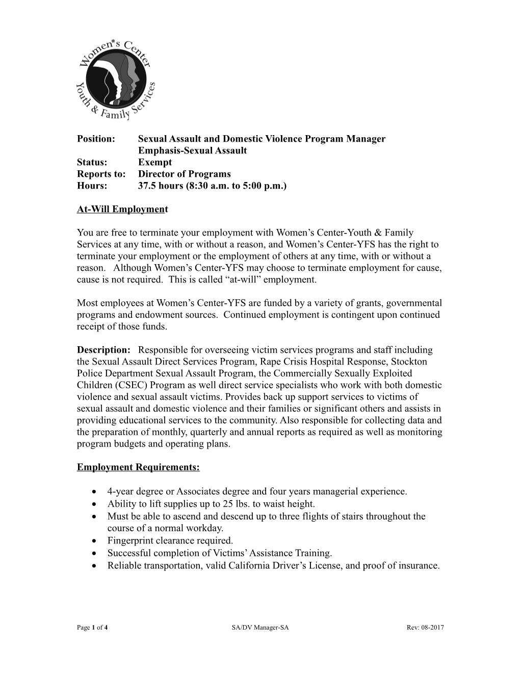 Position:Sexual Assault and Domestic Violence Program Manager