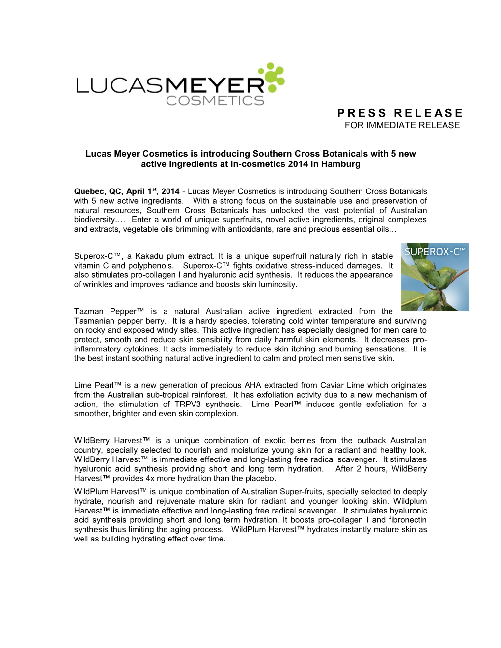 Lucas Meyer Cosmetics Is Introducing Southern Cross Botanicals with 5 New Active Ingredients