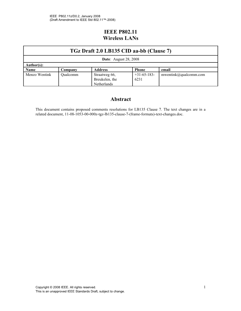 Draft Amendment to IEEE Std 802.11 -2008