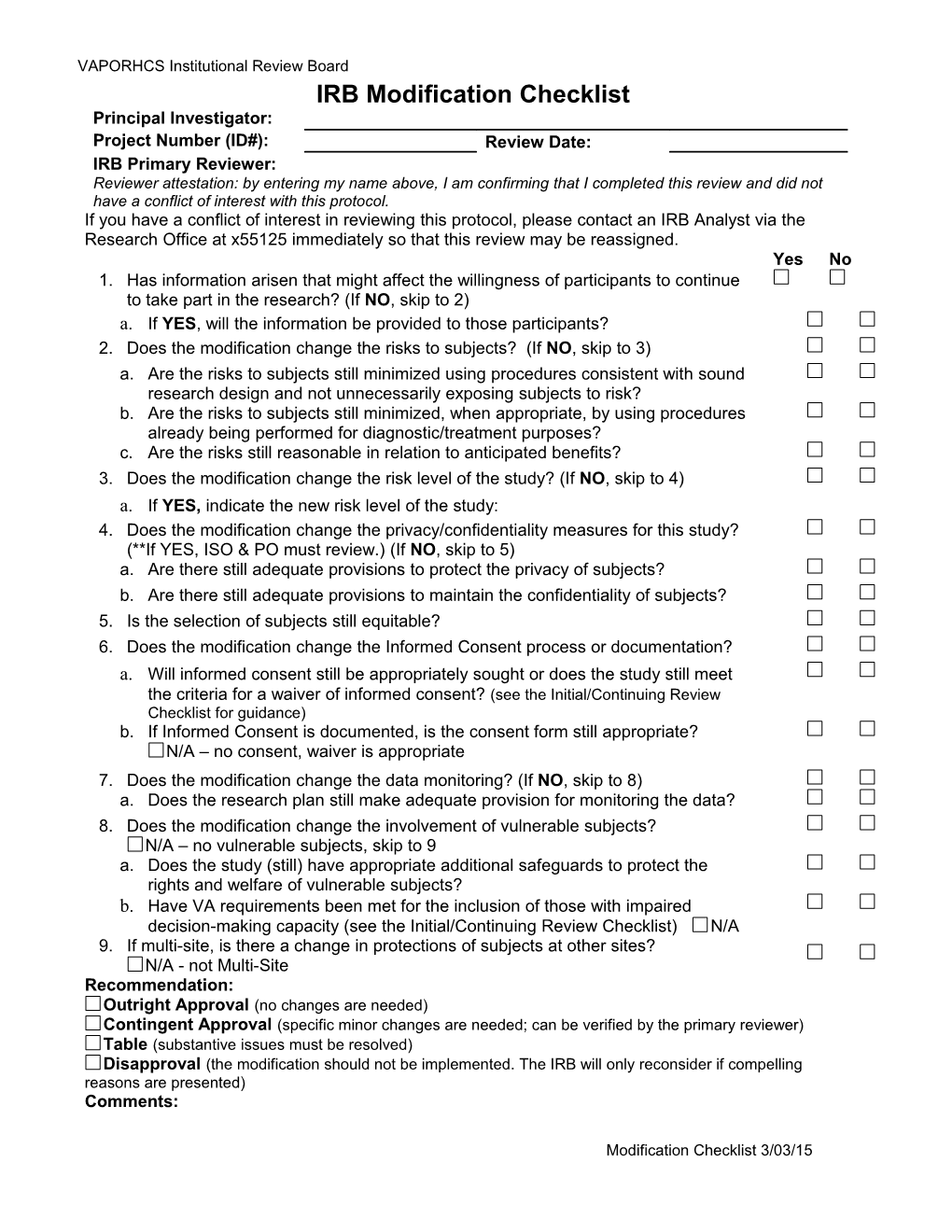 VAPORHCS Institutional Review Board