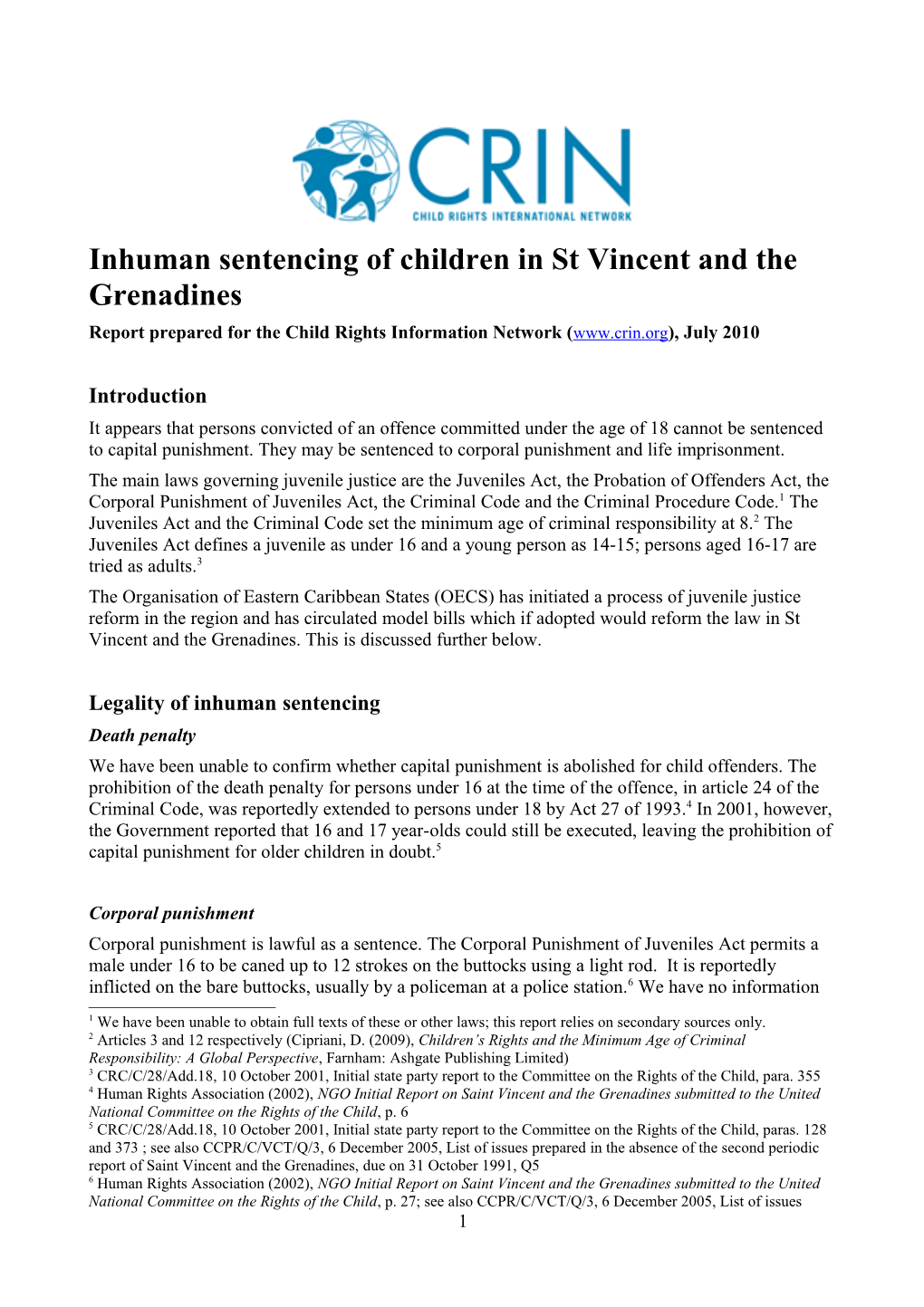 Inhuman Sentencing of Children in St Vincent and the Grenadines