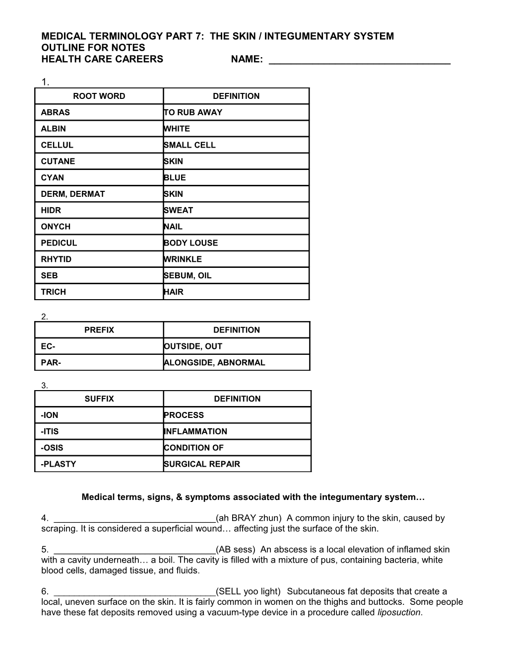 Medical Terminology Part 7: the Skin / Integumentary System