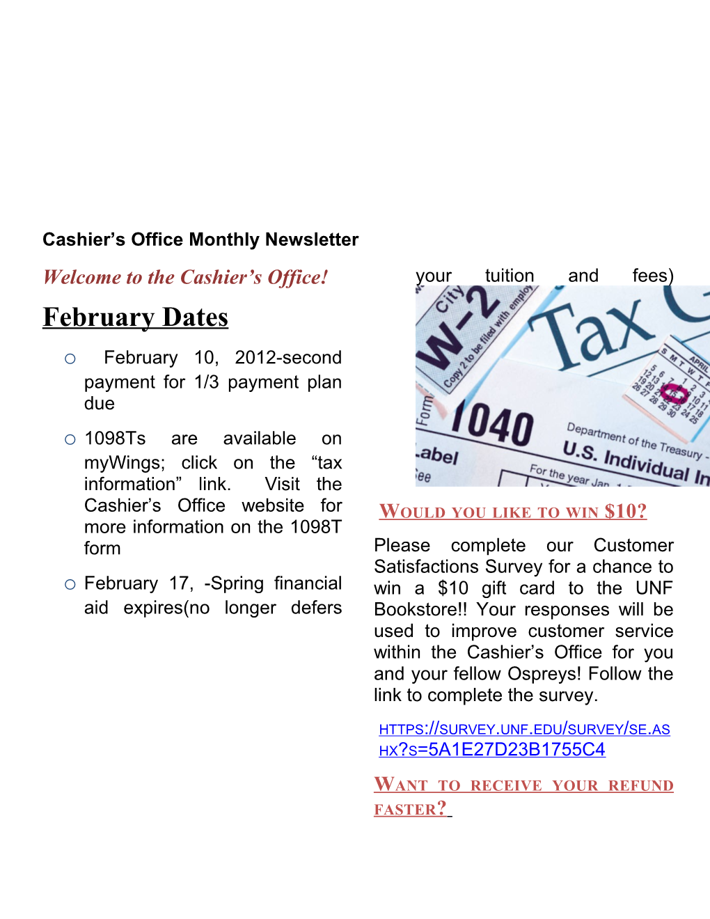 Cashier S Office Monthly Newsletter