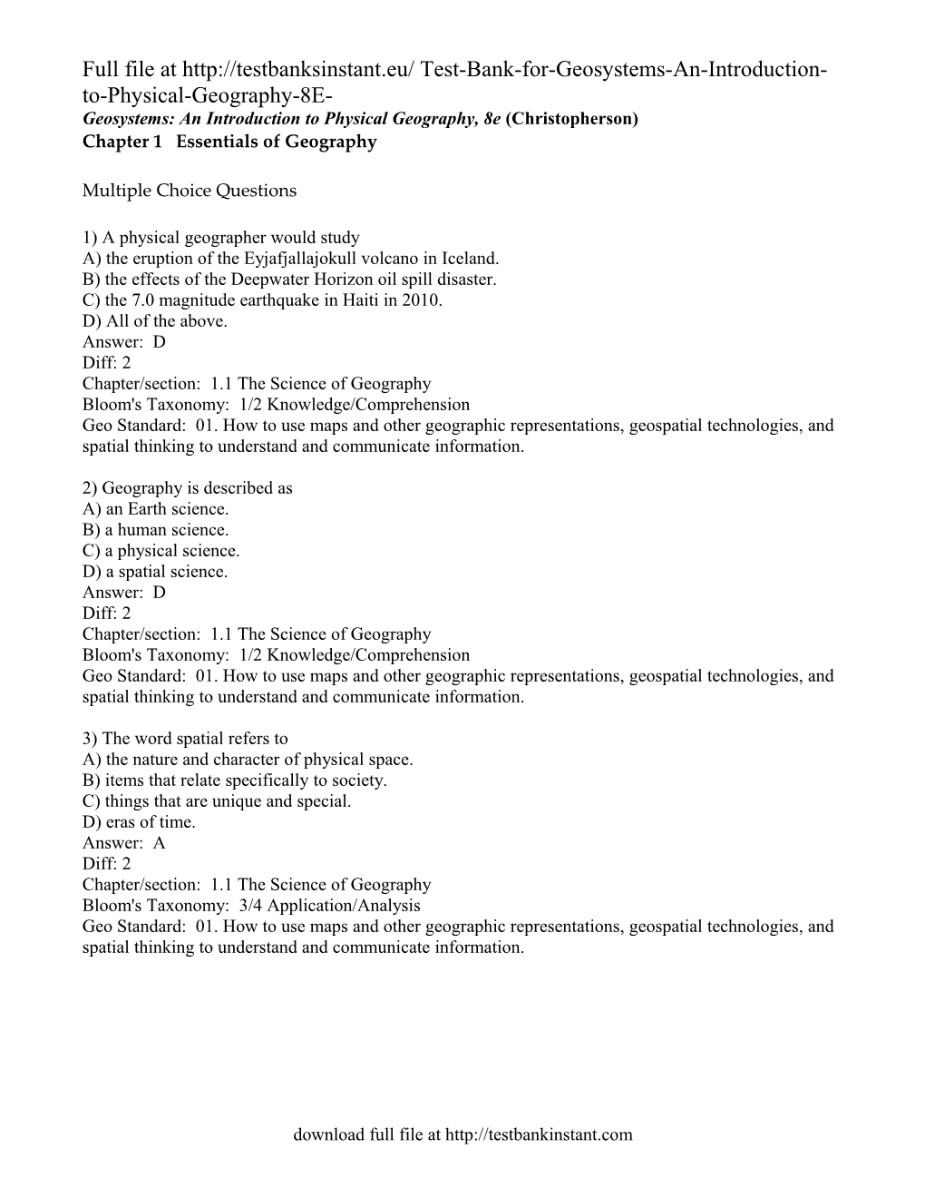 Geosystems: an Introduction to Physical Geography, 8E (Christopherson)