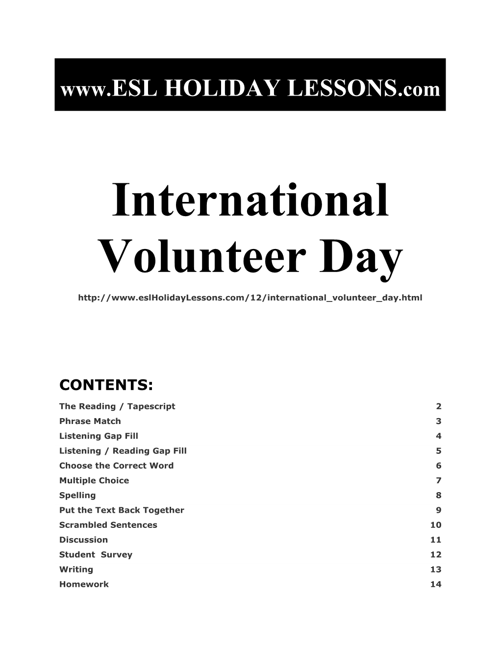 Holiday Lessons - International Volunteer Day