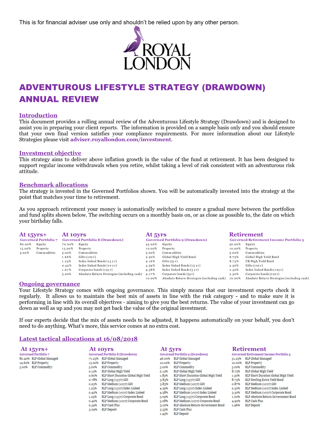 Adventurous Lifestyle Strategy - Drawdown - Annual Review