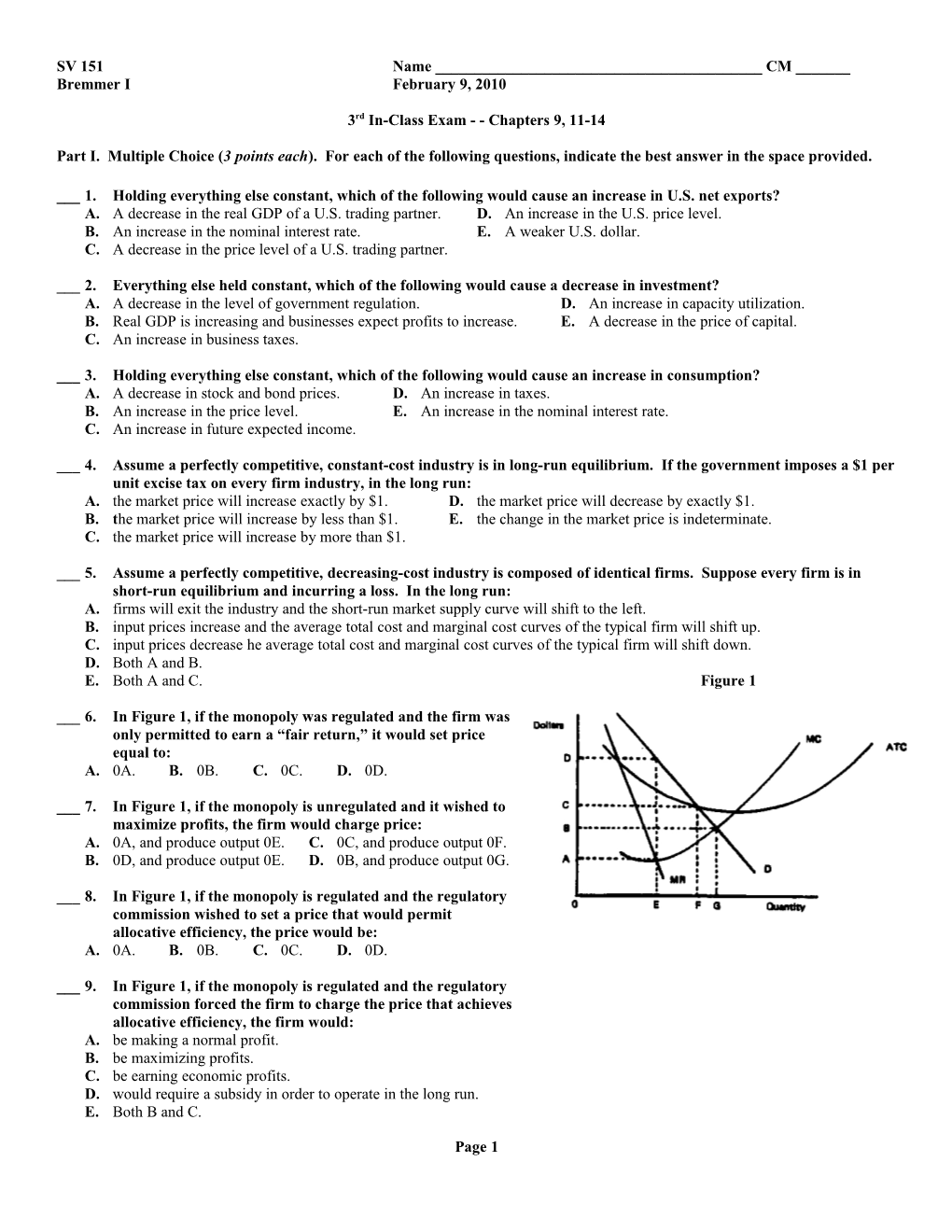 3Rd In-Class Exam - - Chapters 9, 11-14