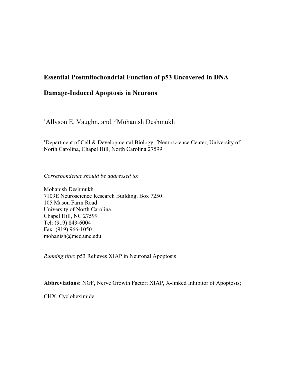 Essential Postmitochondrial Function of P53 Uncovered in DNA Damage-Induced Apoptosisin