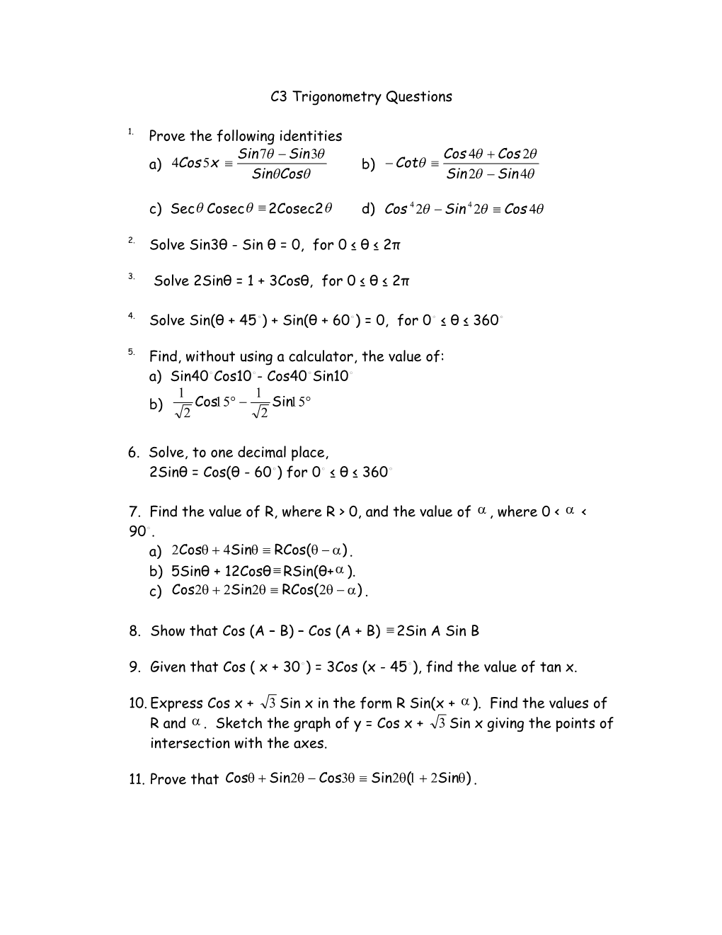 C3 Trigonometry Questions