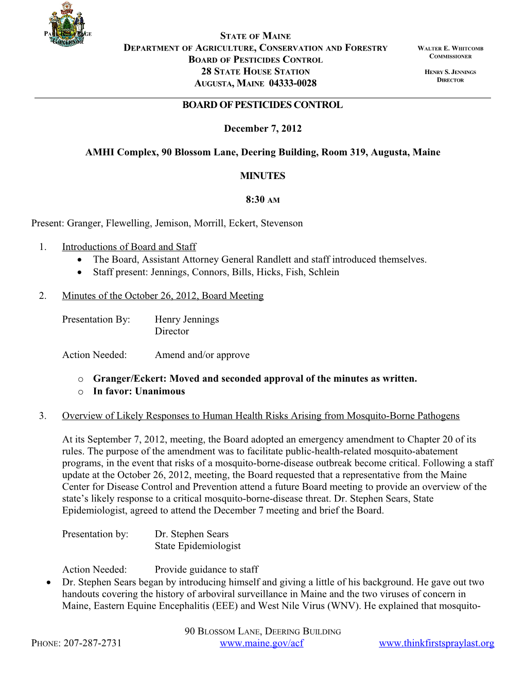 Page 2 of 11 Meeting Minutes Maine Board of Pesticides Control, December 7, 2012