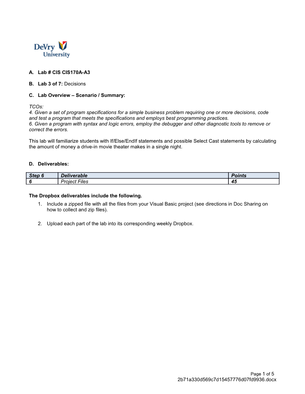 C. Lab Overview Scenario / Summary