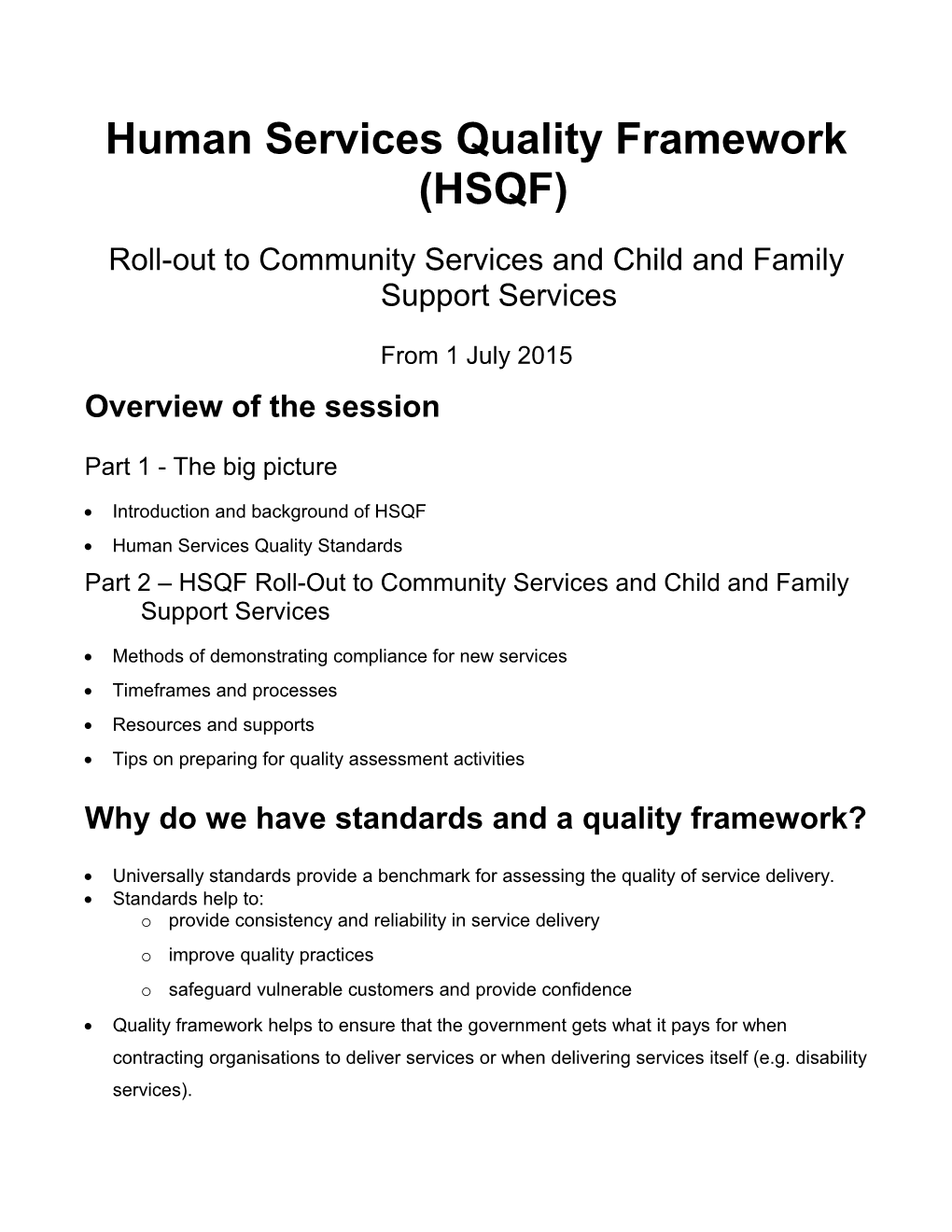 Human Services Quality Framework (HSQF)