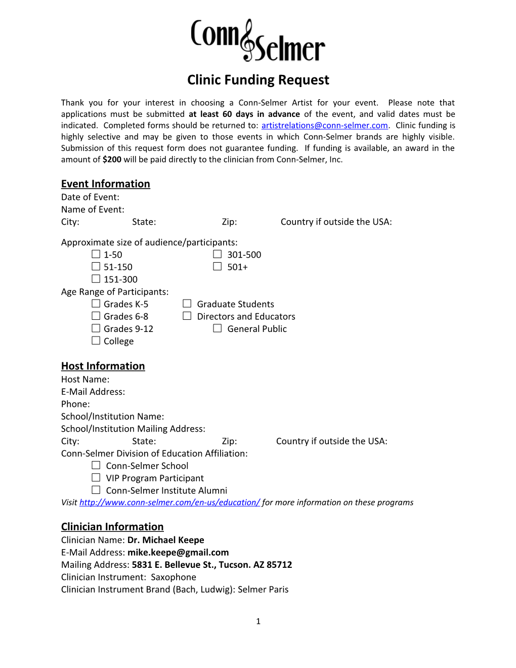 Clinic Funding Request