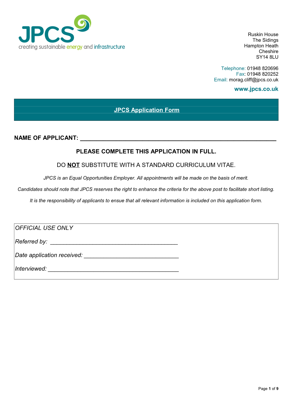 JPCS Application Form