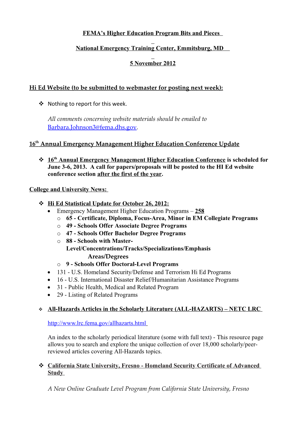 FEMA S Higher Education Program Bits and Pieces s2