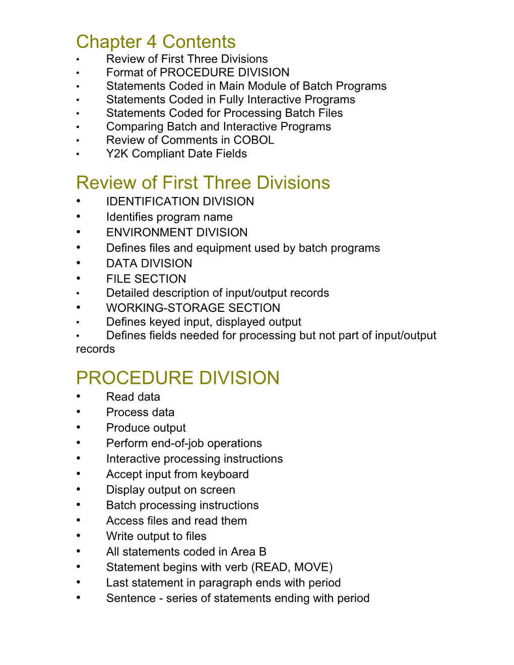 Review of First Three Divisions