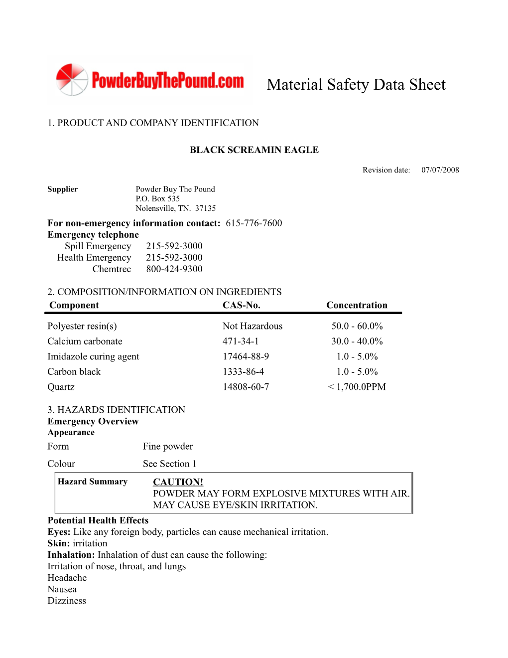 Material Safety Data Sheet s60