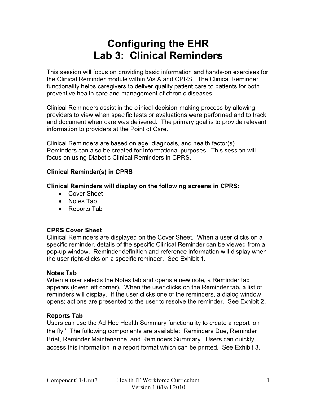 Part 4: Clinical Reminders