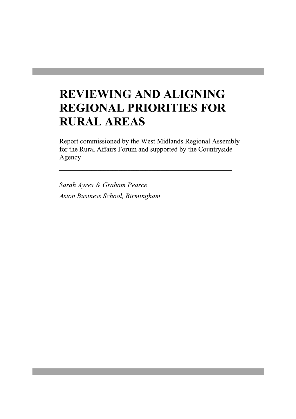 Reviewing and Aligning Regional Priorities for Rural Areas