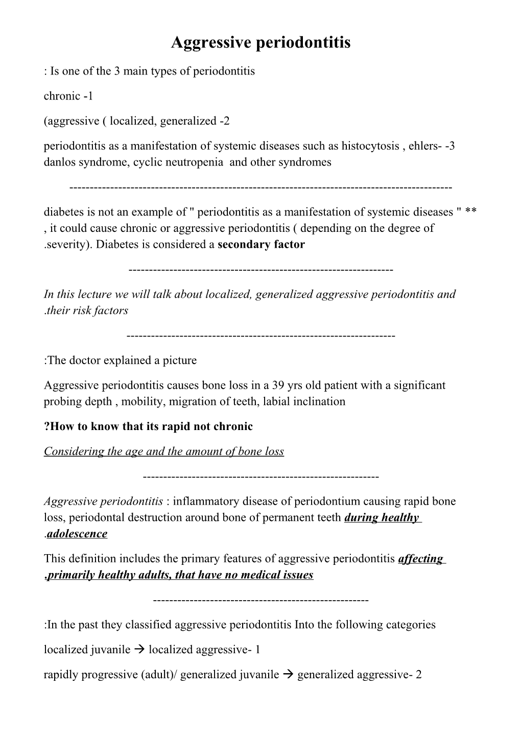 Aggressive Periodontitis